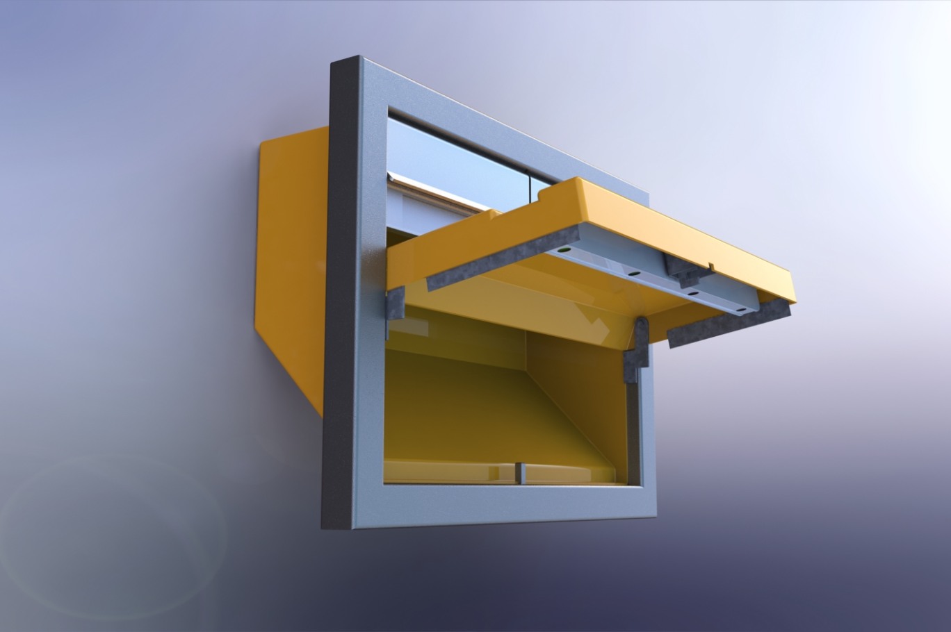 Open postbox showing internal sensor mounting